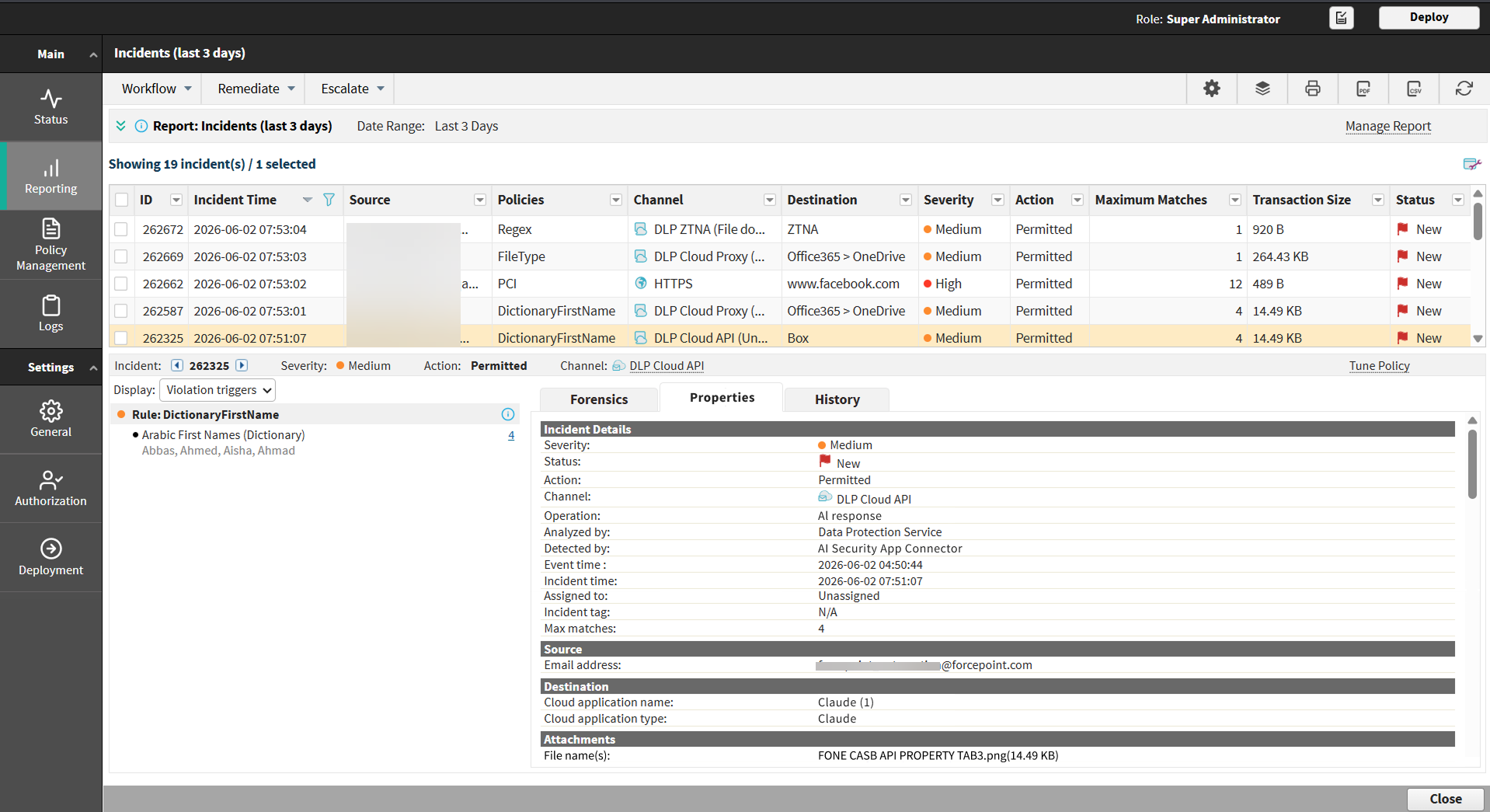 Incident Properties tab for an AI Prompt incident