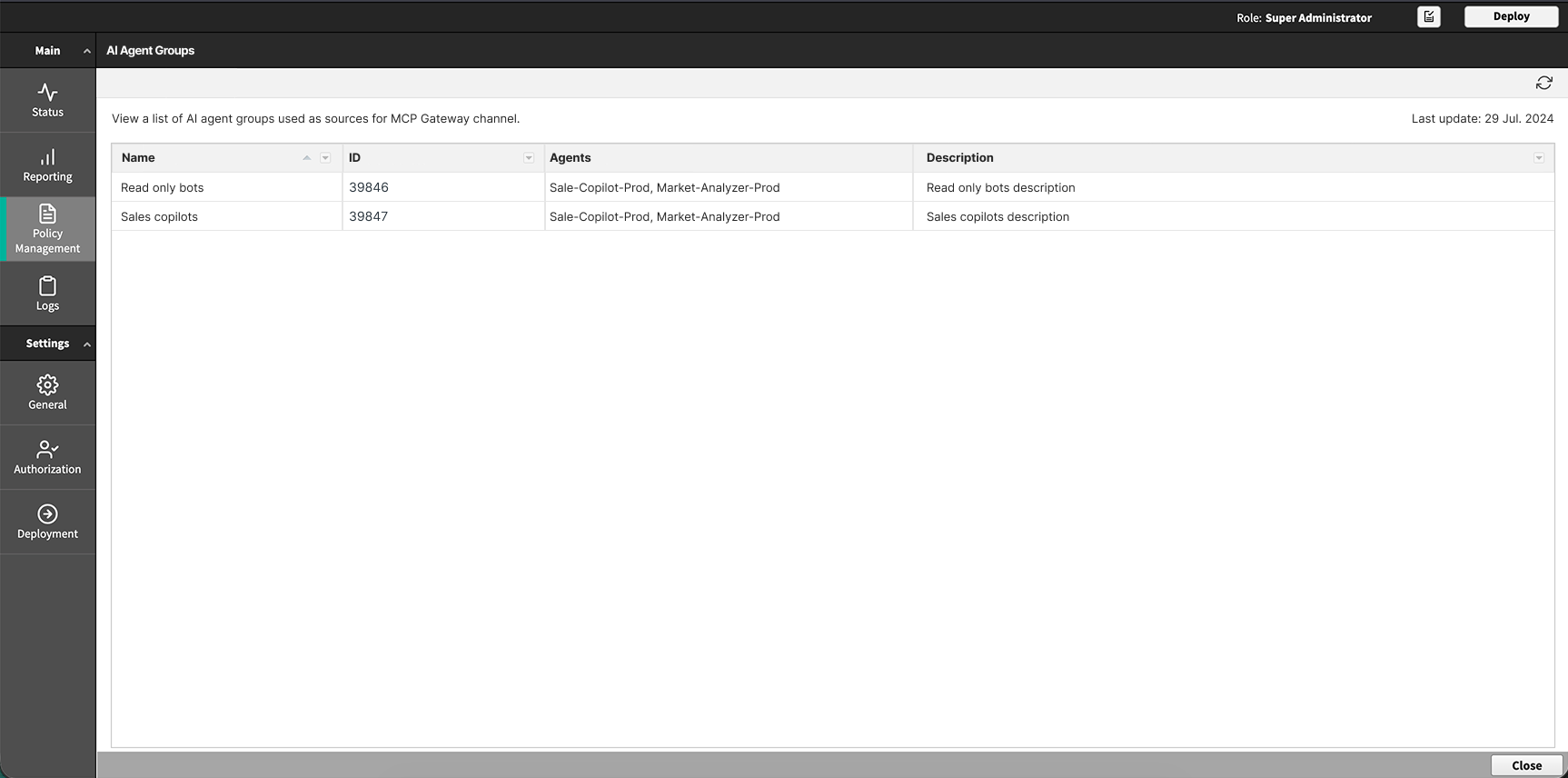 AI Agent Groups resource page