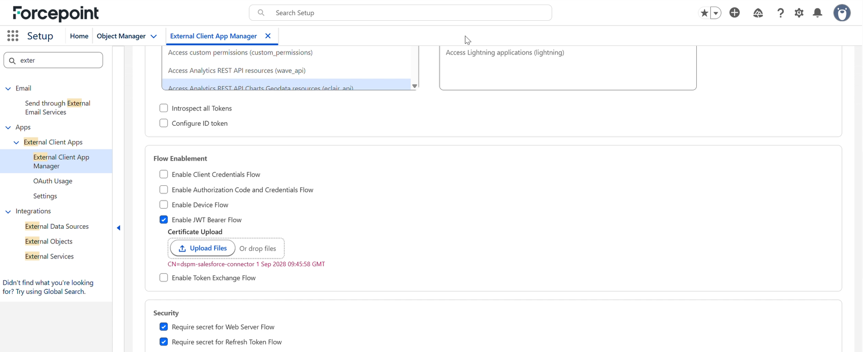 Uploaded certificate showing subject and expiry date