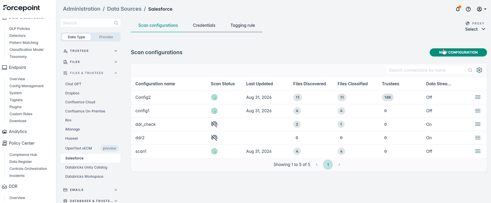 Scan configurations list with the New Configuration button