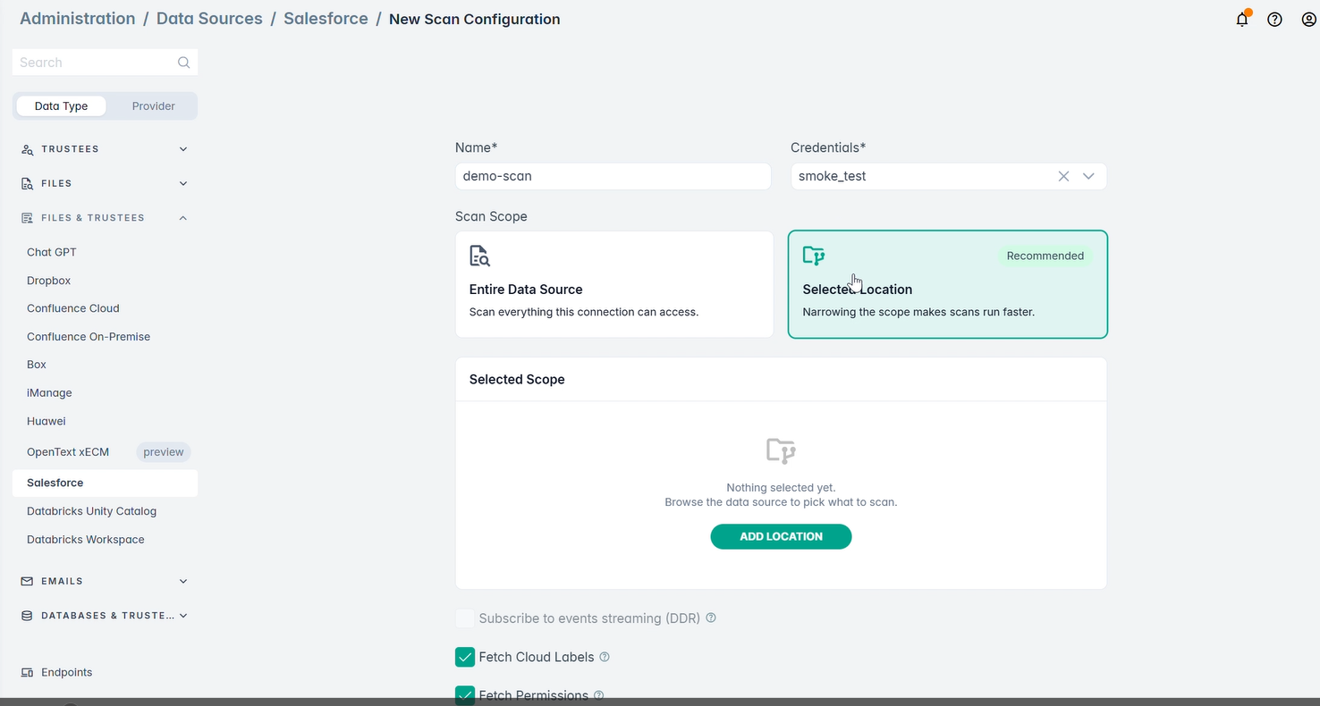 New Scan Configuration page with name and scan scope