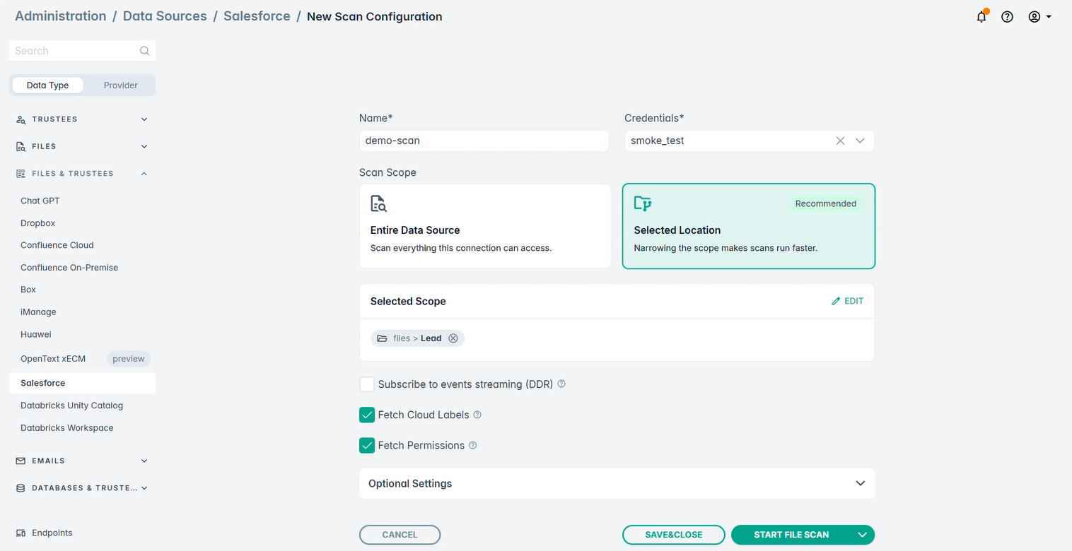 Completed scan configuration scoped to files > Lead