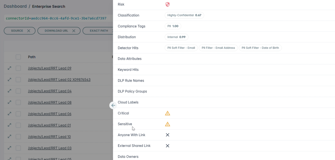 Item detail pane in Enterprise Search