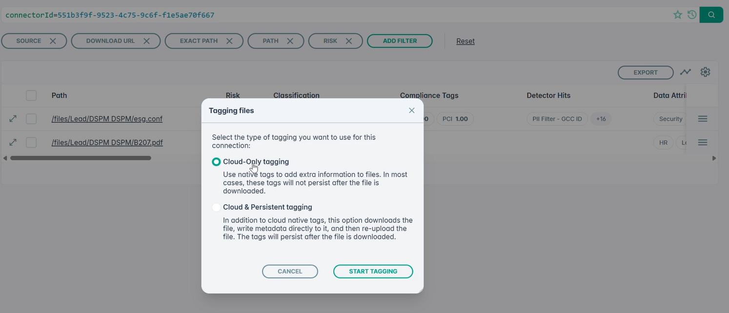 Tagging files dialog with Cloud-Only tagging selected